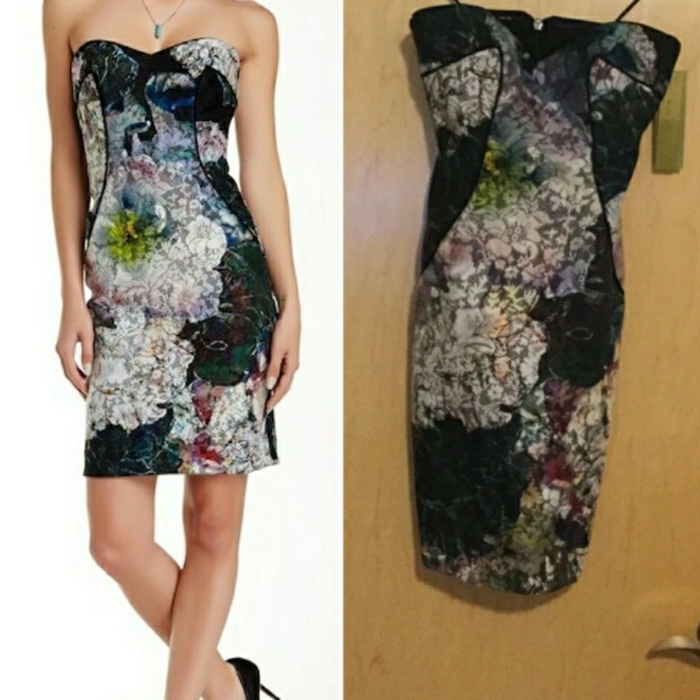 Nicole Miller Strapless Lace Sheath Dress - Picture 4 of 8